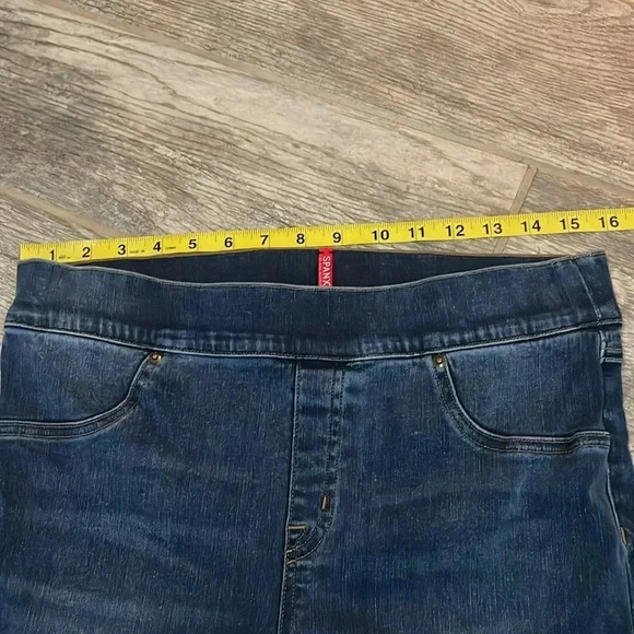 Spanx Distressed Ankle Skinny Jeans Medium Wash Stretch denim Women’s Size L - Picture 6 of 13